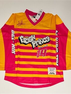 Willi Smith The Fresh Prince Striped Hockey Jersey - Pink & Yellow